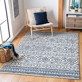 Safavieh Tulum Collection TUL267C Moroccan Boho Distressed Area Rug, 8' x 10', Ivory / Navy