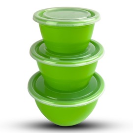 Crisp Prep Bowl Set - 3-Piece Plastic Mixing Bowls With Lids - Durable Kitchenware, Dishwasher Safe & Microwave Safe Bowls - Kitchen Mixing Bowls for Preparing, Serving and Storing - Bright Green