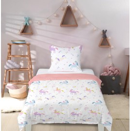 MUSOLEI Unicorn Duvet Cover 140 x 200 cm for Girls Kids White Rose Microfibre 3D Print Bedding for 1 Person Zipper with Pillowcase 65 x 65 cm Birthday Party Gift