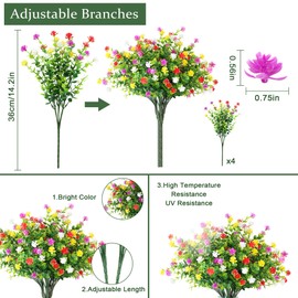 AWARDSEN Artificial Flowers for Outdoor Spring Summer Decorations, UV Resistant Fake Plastic Flowers for Porch Decor Faux Planters for Outdoor Yard Decor Window Box Decor(Colorful 4pcs)