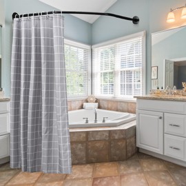 Adjustable Black Corner Shower Rod, 31-41 Inch Diamond Shaped Shower Curtain Rod, Curved Shower Curtain Rod, Rustproof 304 Stainless Steel Shower Rod for Bathroom Bathtub Drill and No Drill