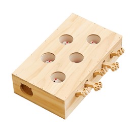 HaoCpetslian Wooden Whack-a-mole Interactive Cat Toy for Indoor Cats Interactive Pet Toy Box Cat Puzzle Toy for All Ages Cats for Indoor Play Exercise (5 Holes)