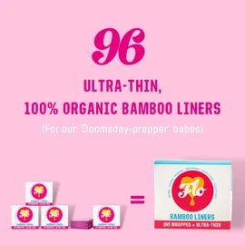 Flo Organic Bamboo Leakproof, Highly Absorbent Slim Panty Liners - Individually Wrapped - Biodegradable & Cruelty, Plastic & Vegan Free - 96 Mega Pack