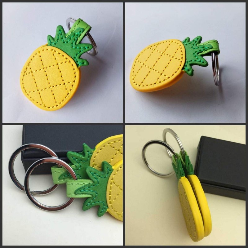 [AYOMI] Leather Yellow Pineapple Keychain Purse Bag Charm Car Cell