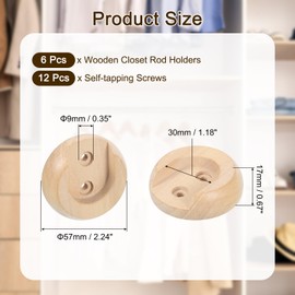 uxcell 6Pcs Wooden Closet Rod Holders, Wardrobe Rod Brackets End Support Curtain Rod Holder Sockets with Screws for 30mm Closet Rods