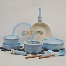 USA Wearhouse Delivery in 6 Days Ceramic Coating 17pcs Cookware Sets Non Stick Pots Cooking Induction Stove Frying Pancolor: Sky Blue