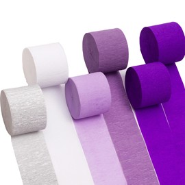 Suaxova Crepe Paper Streamers 6 Rolls 492ft, Pack of Purple Theme Party Streamers for Party Decorations, Birthday, Wedding, Baby Shower, Graduation, Christmas