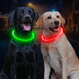 BSEEN Light Up Dog Collar - 2 Pack LED Dog Collar Rechargeable，Glow in The Dark Dog Collar Light TPU Cuttable Dog Light Up Collar, Flashing Dog Lights for Night Walking (2 Pack(Red+Green), 25.6")