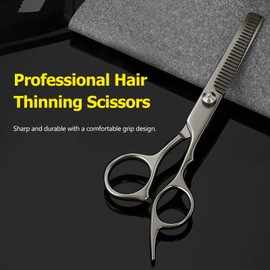 6 Inch Hair Thinning Scissors Cutting Teeth Shears Professional Barber Hairdressing Texturizing Salon Razor Edge Scissor Stainless Steel - Black