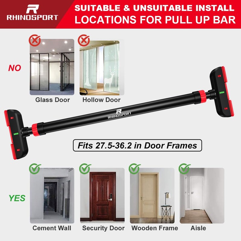 RHINOSPORT Door Pull Up Bar 70-92cm No-Screw Home Gym