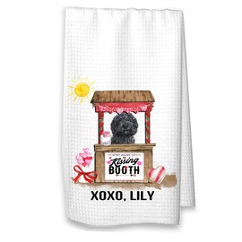 Studio 9Thirty3 Valentine Black Labradoodle Kissing Booth Kitchen Towel, Goldendoodle Gift, Housewarming Gift, Valentine's Day Gift for Mom or Girlfrined (White Towel, Black Doodle with Name)