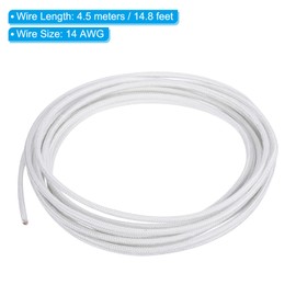 PATIKIL 14.8Ft 14 AWG High Temperature Wire, -60-350 Degrees Celsius Mica Glass Fiber Electronic Wire Insulated Heat Resistant Electronical Flexible Cable for Lamp Boiler Heater, White