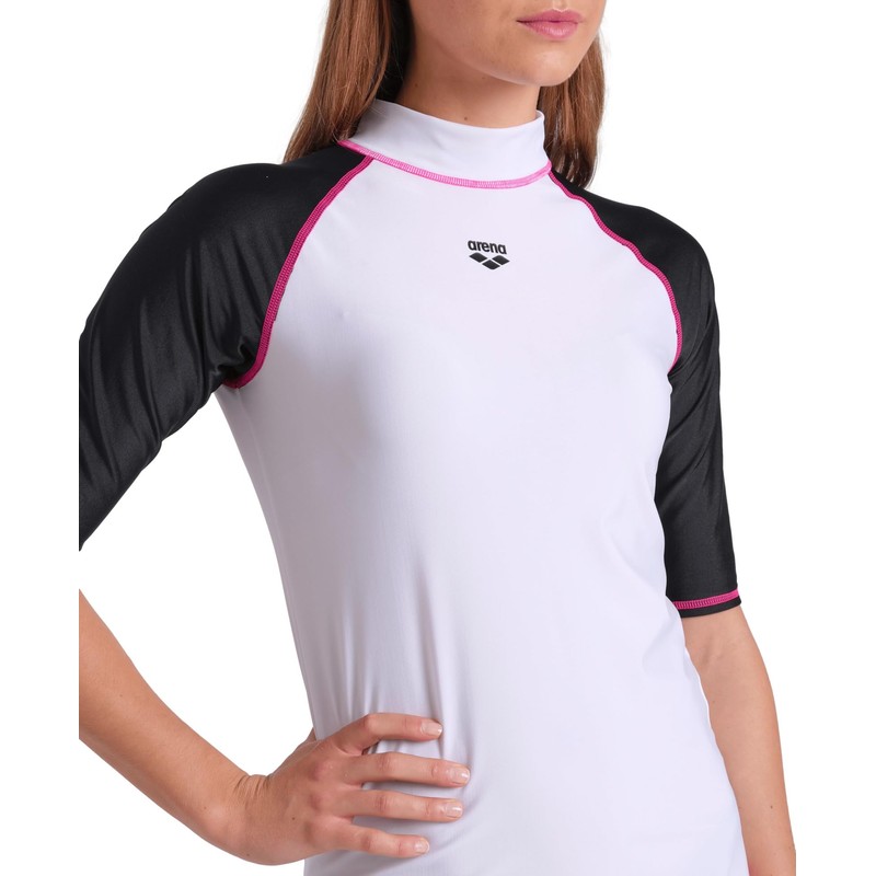 ARENA Women's Rash Vest S/S Graphic Rash Guard Shirt, white-black