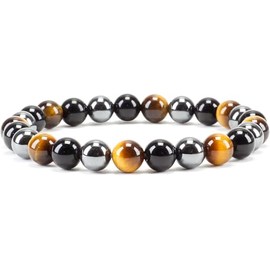 EPSAA Gemstone Beaded Bracelets For Women and Men Small, Medium, Large Sizes - 8MM Round Beads Triple Protection Gold