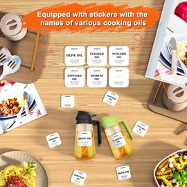 mqnxoi 2 in 1 Glass Oil Sprayer & Dispenser,16oz/470ml Olive Cooking, Air Fryer, and Salad, for Kitchen Gadgets and Air Fryer Accessories, w/Stickers (Black + White Bottle 2)