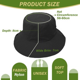 ehsbuy Sun Hat Men Women Safari Fishing Hat Waterproof Cowboy Style Boonie Bucket Hat Foldable Summer Hat with Adjustable Chin Strap for Hiking Outdoor, black, Unit size