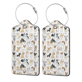Cute Dogs Pet Bones 2 Pcs Luggage Tags, Privacy Cover Id Label with Stainless Steel Loop and Address Card for Suitcases & Travel Bags