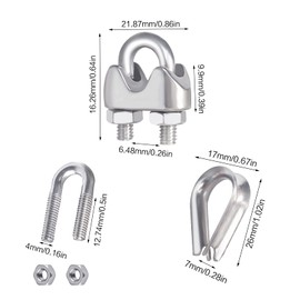 15 Piece Rope Clamp 4 mm Set Stainless Steel M4 Rope Clamps 4 mm Wire Rope Clamp 4 mm Wire Rope Thimbles U-Bolt Clamp for Wire Rope