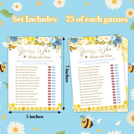 Baby Game Cards, Bee Themed Find Who Mom Or Dad Game Kit, Floral Gender Reveal Party Supplies Favors, Honeycomb Bee Baby Shower Activity Decoration Gifts, 25 Games Cards Included, A02