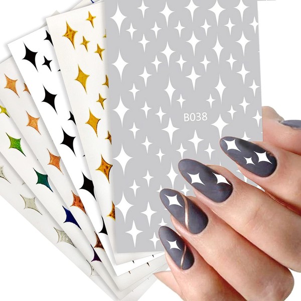 8 Sheets Starlight Pattern Nail Art Stickers Decals 3D Self-Adhesive Nail Art Stickers Starlight Astral Slider Letters Nail Art Decorations Stars Decals Manicure Accessories (Starlight)