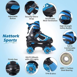 Kids Roller Skates for Boys - Blue for Big Kids Age 7 8 9 10 - Adjustable All Light up Wheels Indoor Outdoor Sports Birthday Gift for Son and Grandson