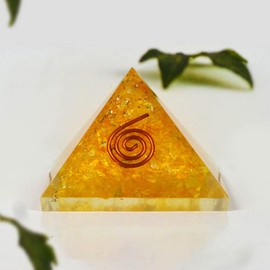 Color Decor Citrine Crystal Orgone Pyramid Gift with Clear Crystal Gemstone Copper Metal (Stone of Abundance and Manifestation) Solar Chakra Pyramid 3" Inch 75MM