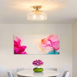 Gold Semi Flush Mount Ceiling Light, 3-Light Close to Ceiling Light with Globe Glass, Vintage Hallway Lights, Brass Closet Light Fixture, Kitchen Flush Ceiling Mount for Entryway Bedroom Bathroom,E12