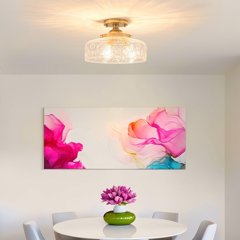 Gold Semi Flush Mount Ceiling Light, 3-Light Close to Ceiling