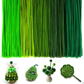 LXVPKH 200Pcs Green Pipe Cleaners, 5 Shades Green Chenille Stems, 12 Inch Fuzzy Sticks, Thick Pipe Cleaners Craft Supplies for Christmas Tree, Wreath, DIY Flower, Kids Art Craft, Holiday Decorations