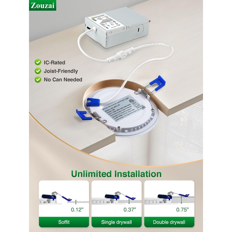 zouzai 12 Pack 6 Inch 6000k/5000k/4000k/3000k/2700k 5CCT Selectable Ultra-Thin LED