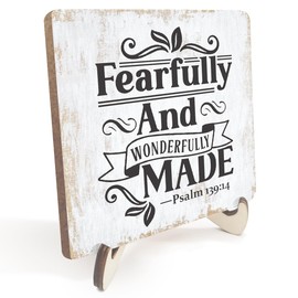 Inspirational Wood Sign Rustic Desk Decor Decorative Positive Christian Religious Bible Verse Faith Decorations for Home Farmhouse Office Desktop Decor Table Shelf Wooden Plaque with Wood Stand