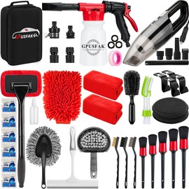 GPUSFAK 42Pcs Car Wash Cleaning Kit with Foam Gun Sprayer Detailing Brushes Car Vacuum Windshield Cleaning Tool Tire Brush Towels Complete Interior Exterior Detailing Set for Car