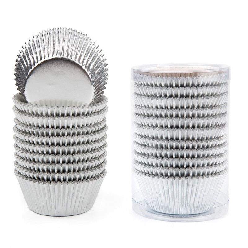 Gifbera Standard Silver Foil Cupcake Liners Metallic Paper Muffin Baking
