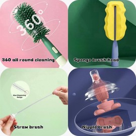 Baby Bottle Brush, Multifunctional Cleaning Brush, Bottle Brush Cleaner Set, Nipple Cleaner, 3 in 1 Bottle Brush, Straw Brushes, Suitable for Baby Bottle, Water Bottles, Nipples, and More (Red)