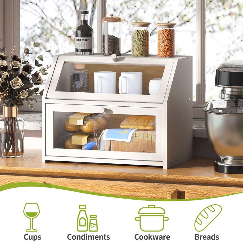 BMOSU Farmhouse Bread Box for Kitchen Countertop Bread box Double