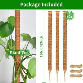 Dimpoo 3 Pack Moss Pole, 63-Inch Moss Poles for Plants Monstera,Bendable Plant Support Stakes for Climbing Plants Indoor, Garden Trellis Plant Stick for Potted Plants, Pothos Philodendron