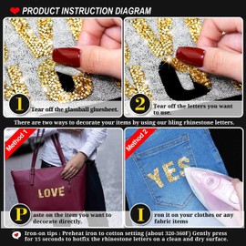 Locacrystal 34Pcs Bling Resin Rhinestone Alphabet Letter Stickers, A-Z Letters Self-Adhesive hotfix Crystal Rhinestones Word Sticker for Car&Art&Crafts&Clothing DIY Decoration(Gold)