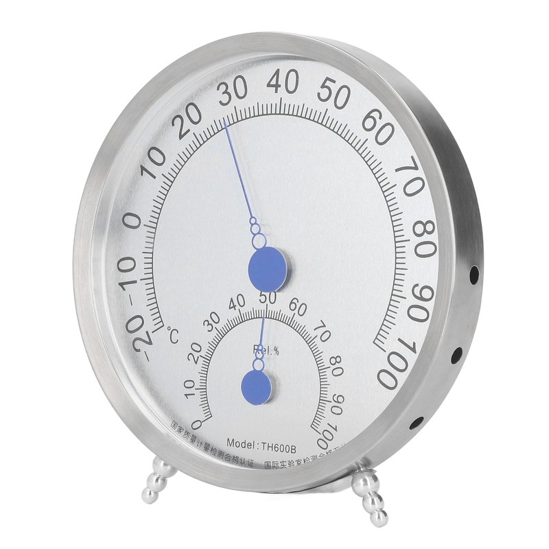 Round Thermometer Stainless Steel Waterproof Heat Resistant Thermometer Hygrometer for