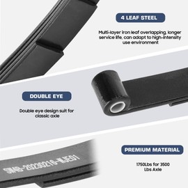 Trailer Leaf Spring, 4 Leaf 1750lb Capacity Double Eye Leaf Springs for 3500lb Trailer Axle, 25-1/4"L, 1.75" Width, 3” Free Open of Leaf Spring, Replace for SW4B / UNA212 / PR4B / 9150014, 2 Pieces