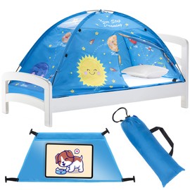 Solar System for Kids Bed Tent Twin Size Mattress - Perfect Outer Space Themed Bedroom Decor - Privacy Pop Up Space Tent has Planet Earth, Rockets, Stars | Indoor Fort Childrens Play Tent Bunk Canopy