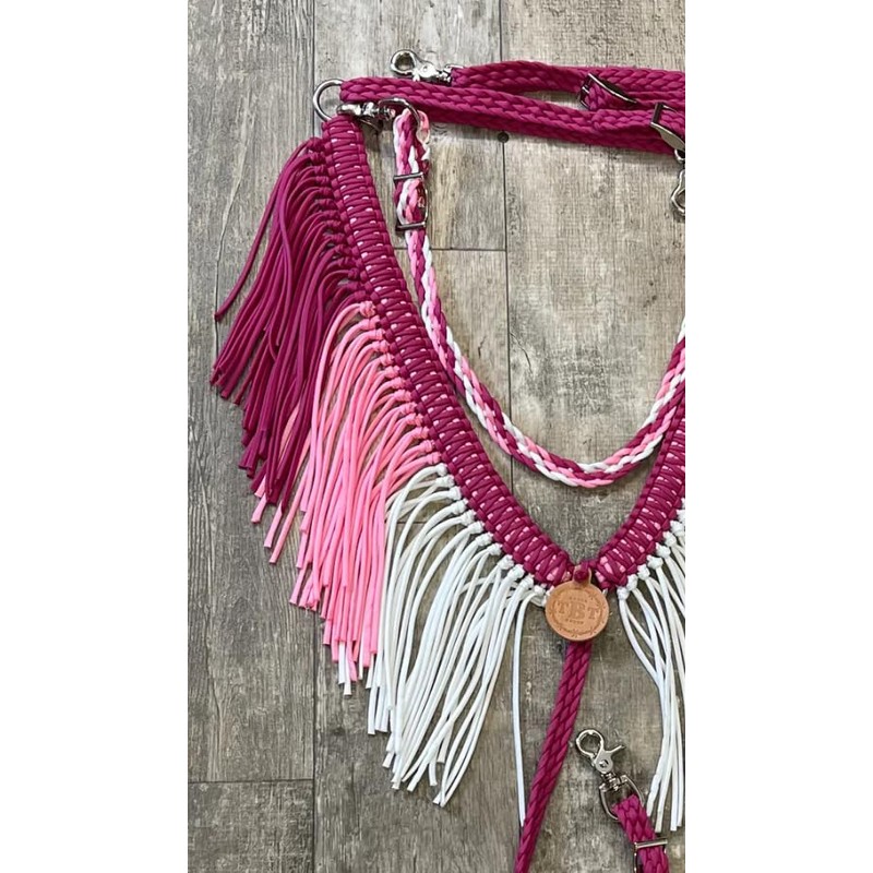 fringe breast collar paracord horse tack pink ombre