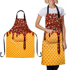 LMSM Ice Cream Cones Apron Kitchen Apron Bibs Adults Apron With Pocket Adjustable Neck