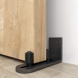 WINSOON New Sliding Barn Door Floor Guides Adjustable Stay Roller Hardware Kit,Set of 2,Smooth Ball Bearings,Flat Bottom Design,Flush with Floor,Wall Mount Roller Guide for Small Space,Black