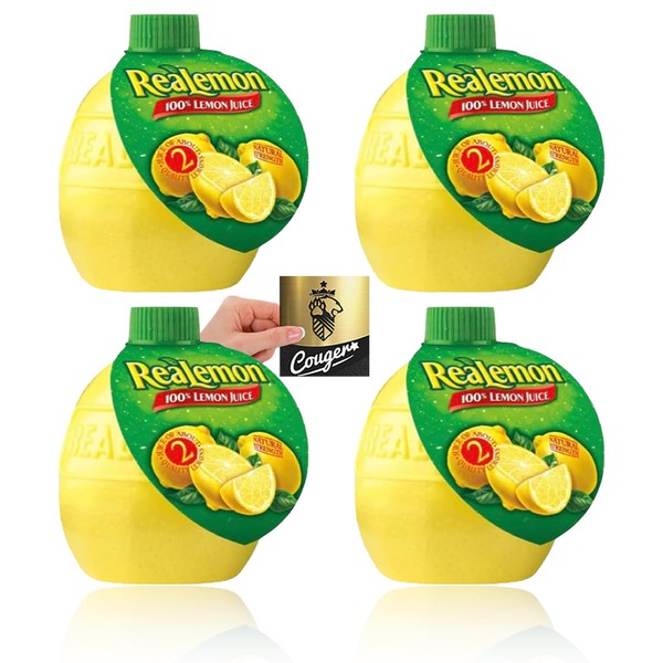 ReaLemon 100% Concentrated Lemon Juice, 2.5 oz. Bundle With Recipe Card (4-Pack)
