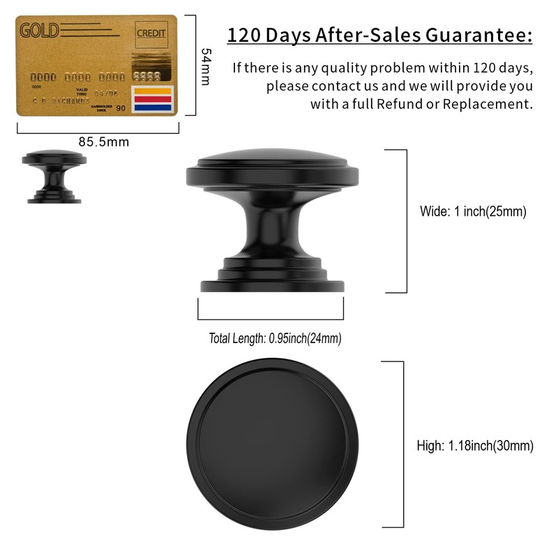 Amerdeco 10 Pack 1-1/4 inch Kitchen Cabinet Knobs Matte Black