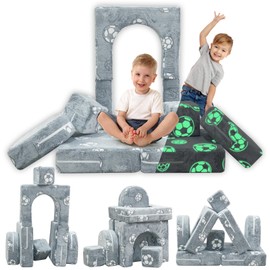 furlinkhm Modular Kids Play Couch, Nugget Couch for Playroom Bedroom, Kids Couch Glow in The Dark, 5 Seconds Instant Expansion, Glowing Football, Grey
