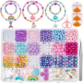 Kit Para Hacer Pulseras Para Niñas 773PCS, Cuentas para Hacer Pulseras, Collares, Bisutería y Manualidades, Set de Abalorios de Cristal y 25pcs Dijes Colgantes, 3pcs Cuerda Elástica, Tijeras y Pinzas