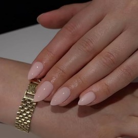 SXVME Uñas postizas rosa empolvado, uñas postizas cortas almendradas rosa bebé, uñas postizas cortas con pegamento, uñas postizas acrílicas gruesas, u