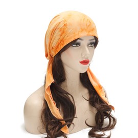 ZLYC Women Summer Chemo Beanie Hat Turbans Head Scarf Pre-Tied Headwear(Dye Orange)