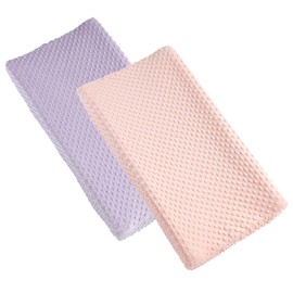 2 Pack Solid Changing Table Pad Cover Cradle Sheet, Fits 32"/34''x16" Contoured Diaper Changing Pad, Dots Plush Changing Table Covers (Pink + Purple)